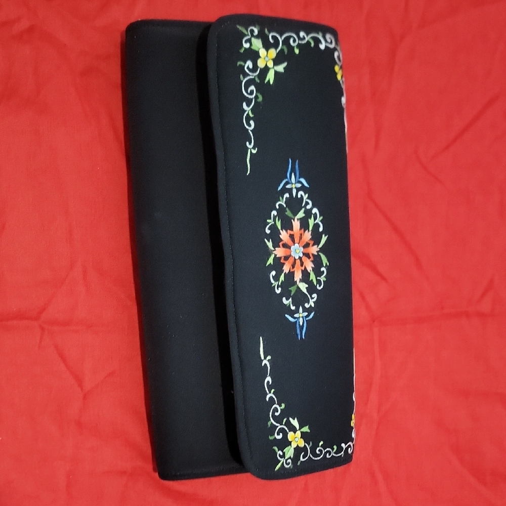 Embroidered Black Clutch